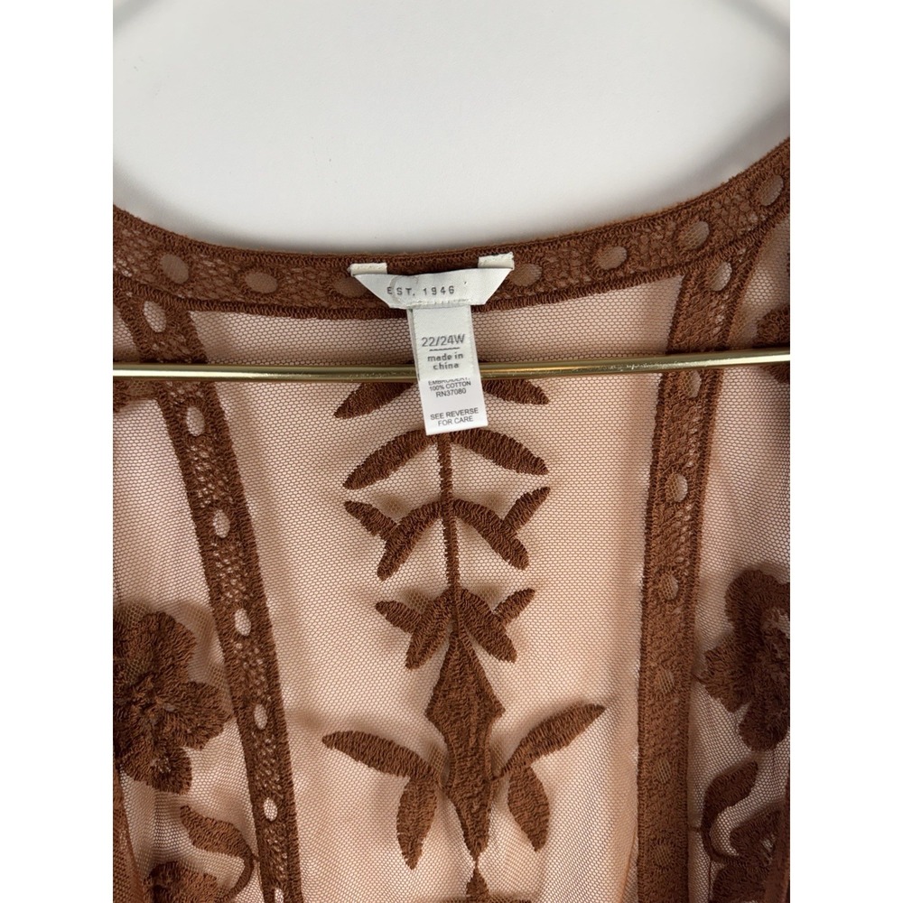 Kimono Boho Western Whimsigoth Sz 3X Floral Embroidered Sheer Duster - Picture 3 of 6